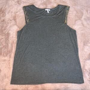 Leith Gray Beaded Trim Sleeveless Tank Top XL